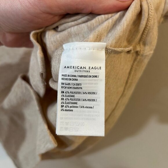 American Eagle Collard Button Up T-Shirt Tan Beige Ivory Women’s Size Small - Picture 6 of 8